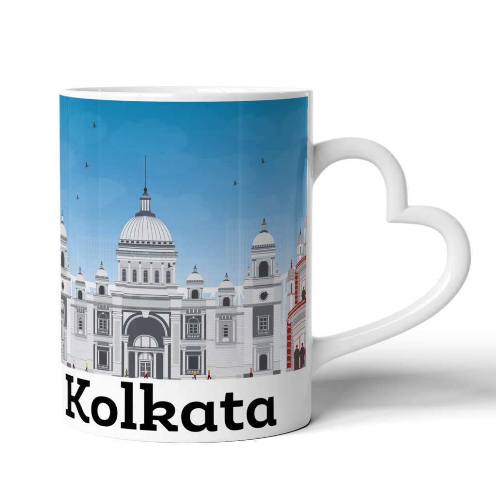 Printed Ceramic Coffee Mug | Bengali Coffee Mugs |Kolkata | Kolkata Colourful Skyline | 325 Ml. 
